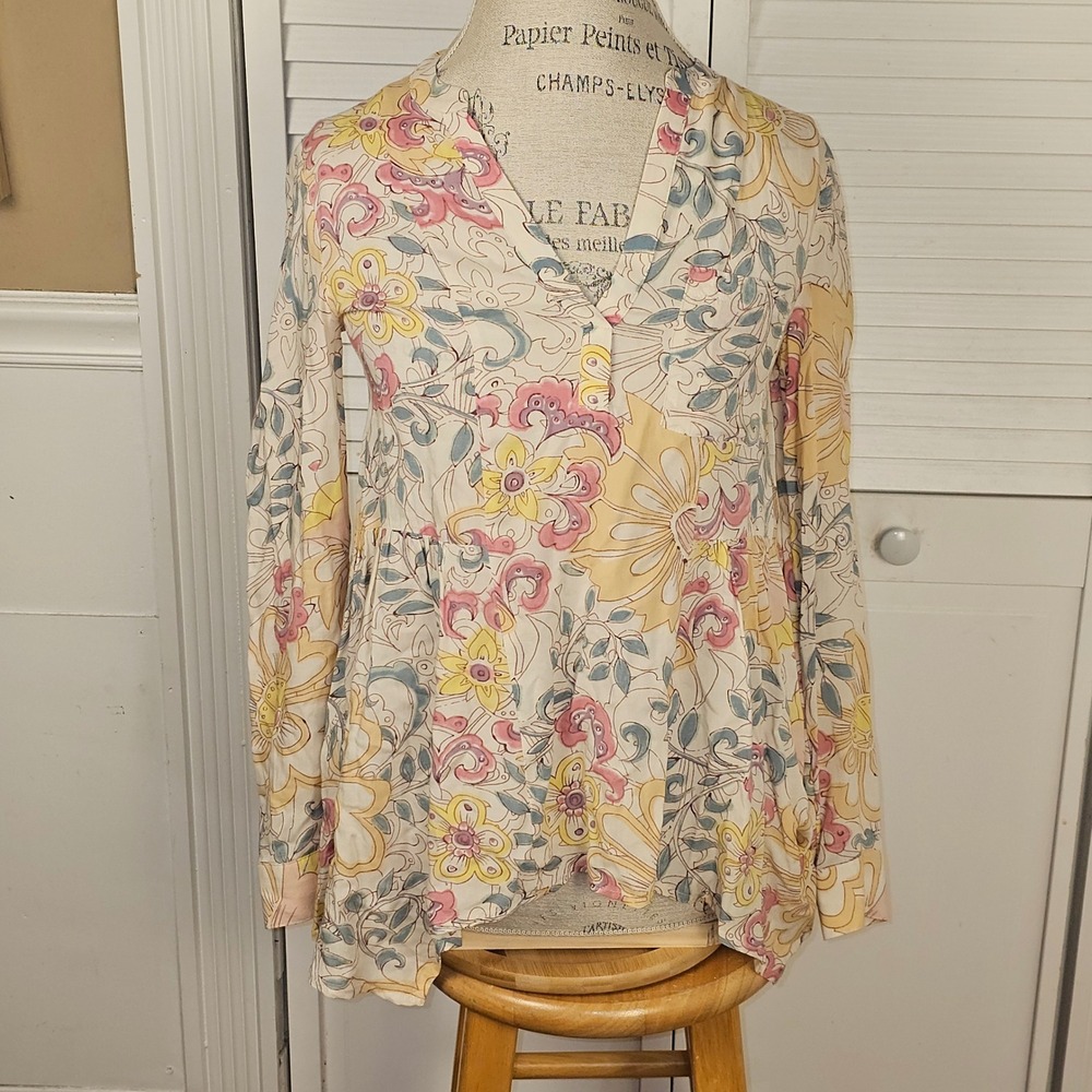 Maeve Anthropologie Womens Laiken Floral V Neck Popover Blouse‎ Top 0